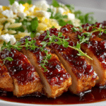 Raspberry-Balsamic glazed Chicken served with Lemony Orzo Salad