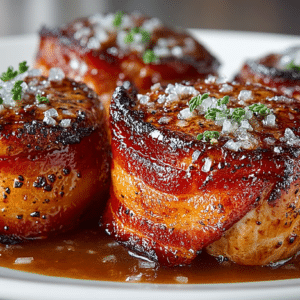 sautéed Bacon wrapped Pork Medallions with Apple Cider Pan Sauce