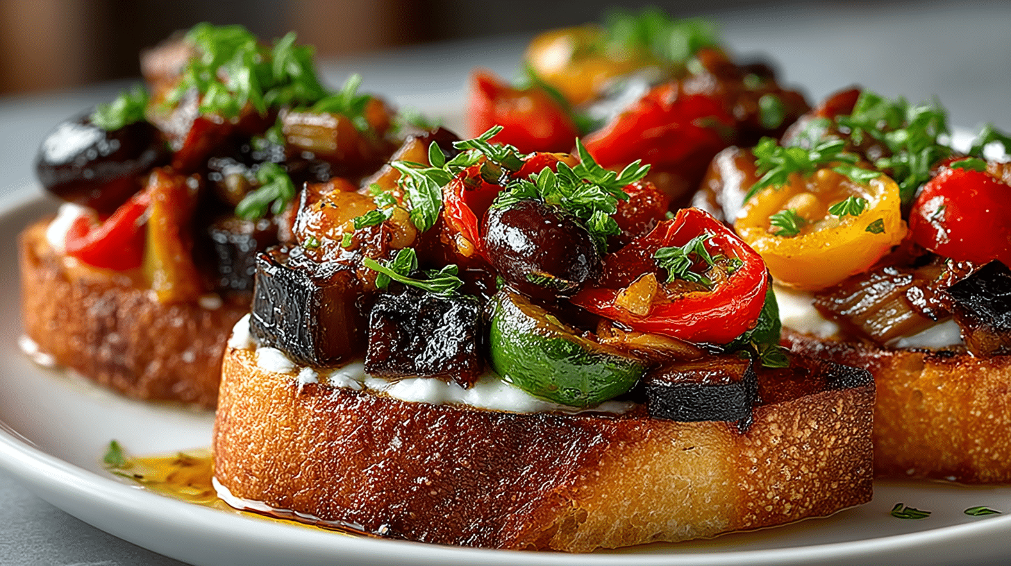 slow cooked Caponata on toasted Crostini