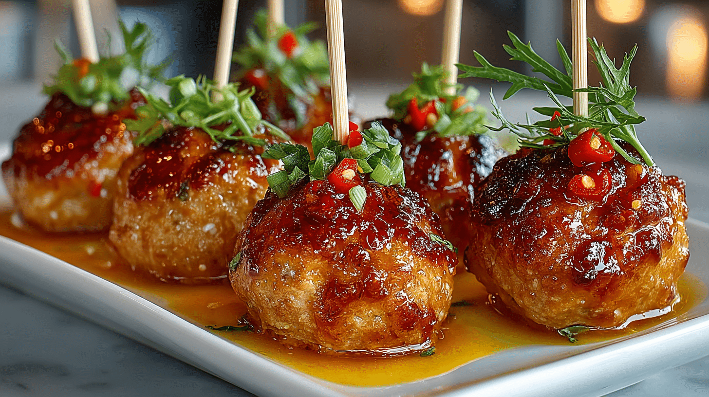 Thai Curry Chicken Meatballs with Sweet Chile Sauce