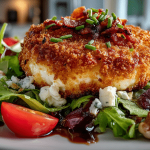 Walnut Crusted Warm Goat Cheese on Baby Greens with Crispy Bacon & Champagne Vinaigrette