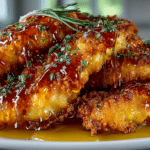 air fryer crispy Chicken Tenders drizzled with hot Honey