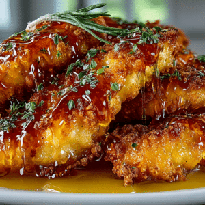air fryer crispy Chicken Tenders drizzled with hot Honey