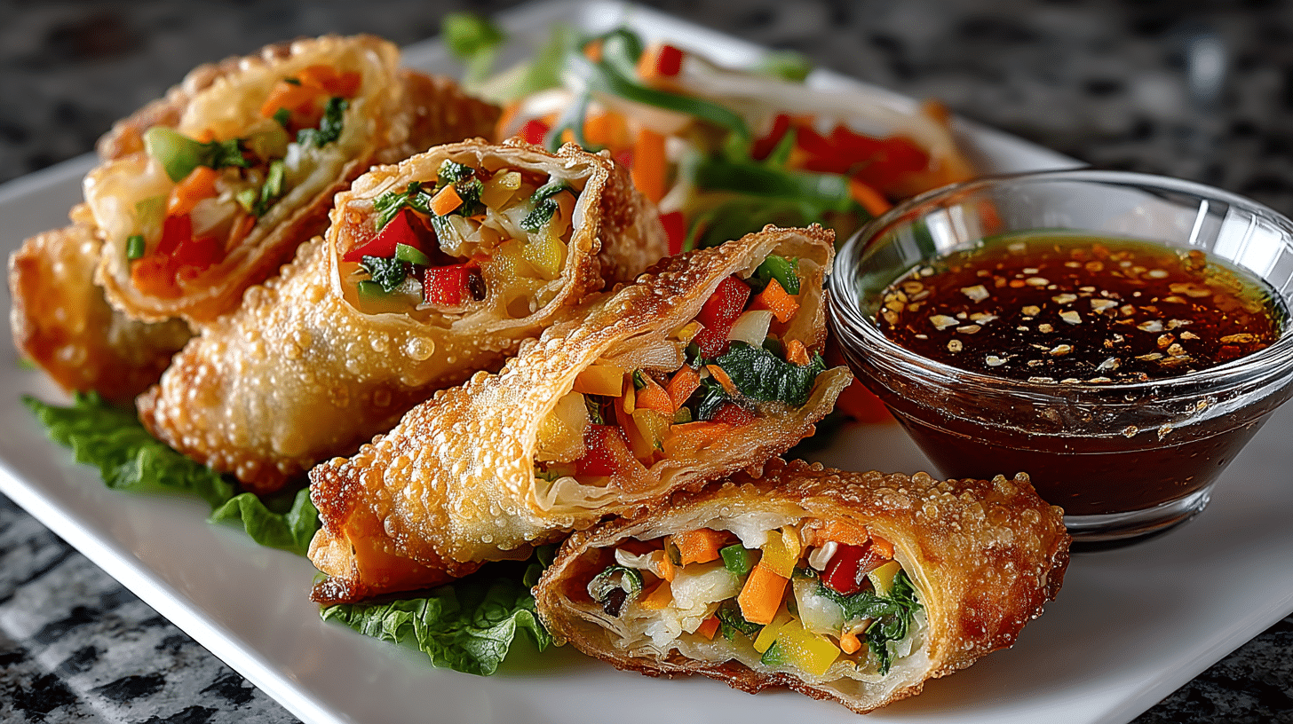 Crispy Vegetable Egg Rolls with Mustard Sauce