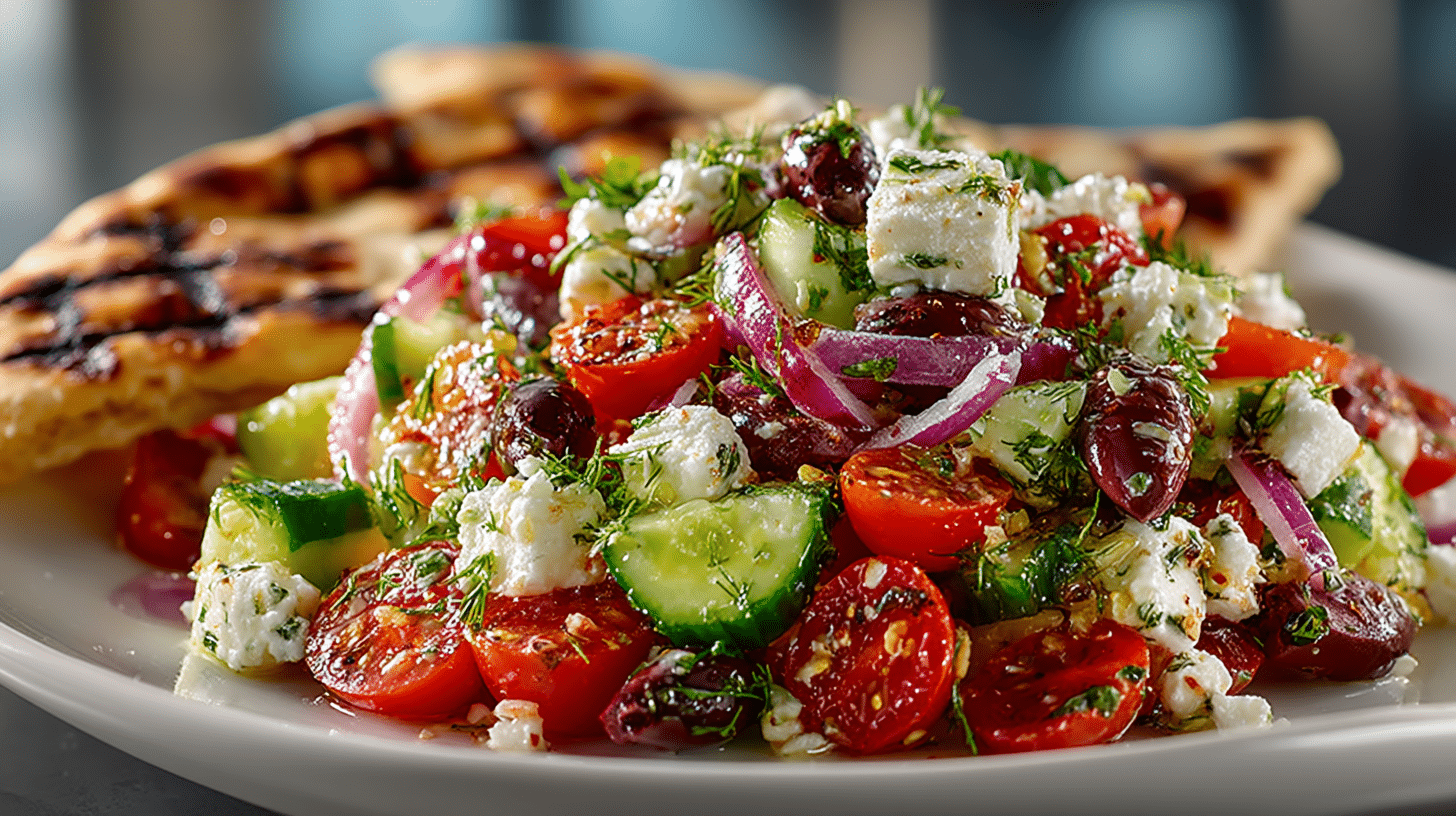 Greek chopped Salad with Grilled Pita