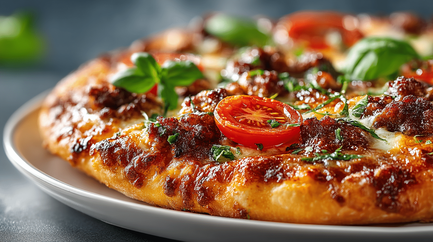 Italian Sausage Pizza with Tomato Sauce; Mozzarella, Fresh Basil & Tomato Pizza