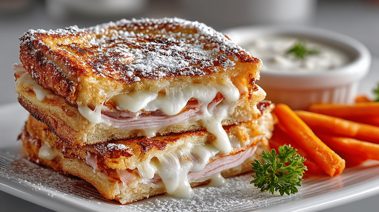baked Monte Cristo Sandwiches & Carrots with Garlic Dip