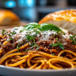 Spaghetti with Meat Sauce; Fresh Made Italian Bread