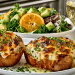 French Baguette with melted Brie & Chives Amuse, and Avocado & fresh Orange Salad with Baby Greens & Citrus Vinaigrette, served with Sauvignon Blanc