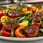 Chicken Manchurian (tender, velveted Chicken in a glossy, tangy Sweet-and-Sour Sauce, stir-fried with Bell Peppers and Scallions)