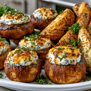Cream Cheese Stuffed Mushrooms; Potato Wedges