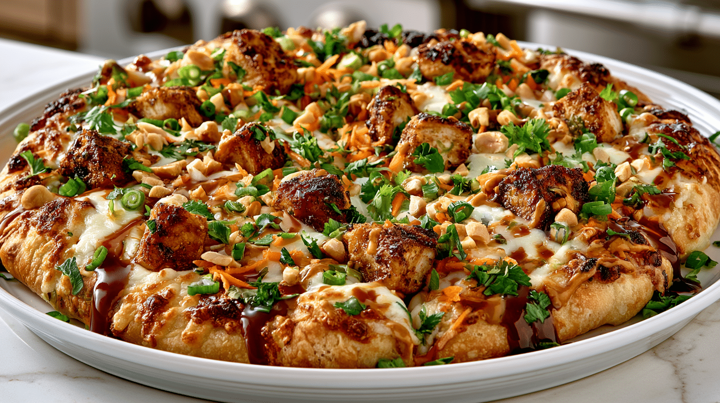 Homemade California-style Thai Chicken Pizza