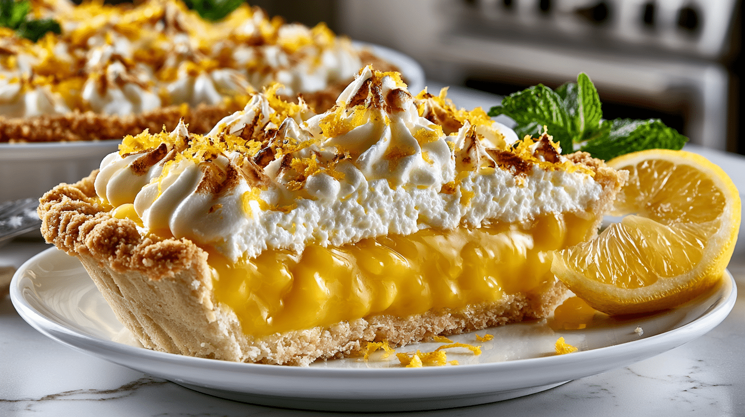Lemon Curd Mousse Pie (Meringue Pie Crust filled with homemade Lemon Curd