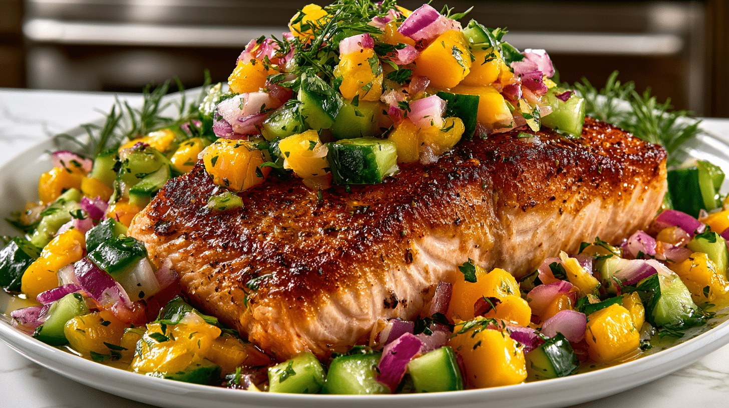 Pan-Seared Salmon with Mango-Cucumber Salsa