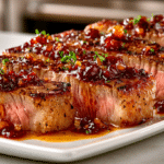 Salt & Pepper Cast Iron Cooked New York Steak with Red Wine Bordelaise Sauce