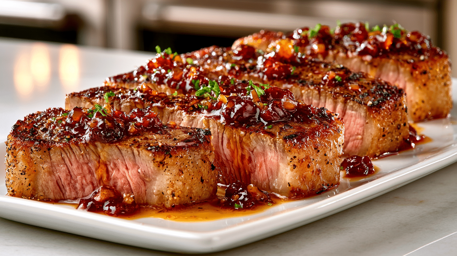 Salt & Pepper Cast Iron Cooked New York Steak with Red Wine Bordelaise Sauce