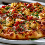 Spanish-Style Flatbread with Roasted Peppers, Artichokes and Prosciutto